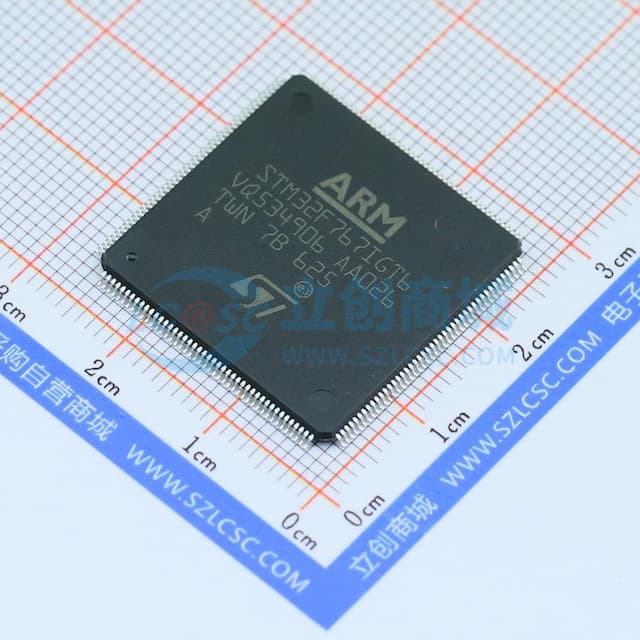 带DSP和FPU的高性能ARM Cortex-M7 MCU，具有1 MB Flash、216 MHz CPU、ART加速器、一级缓存、SDRAM、TFT、JPEG编解码器和DFSDM实物图