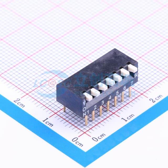 2.54mm 琴键式7位插件 【拨码】实物图