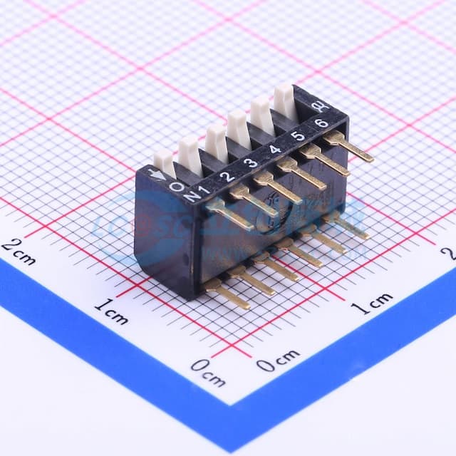 2.54mm 琴键式6位插件 【拨码】实物图