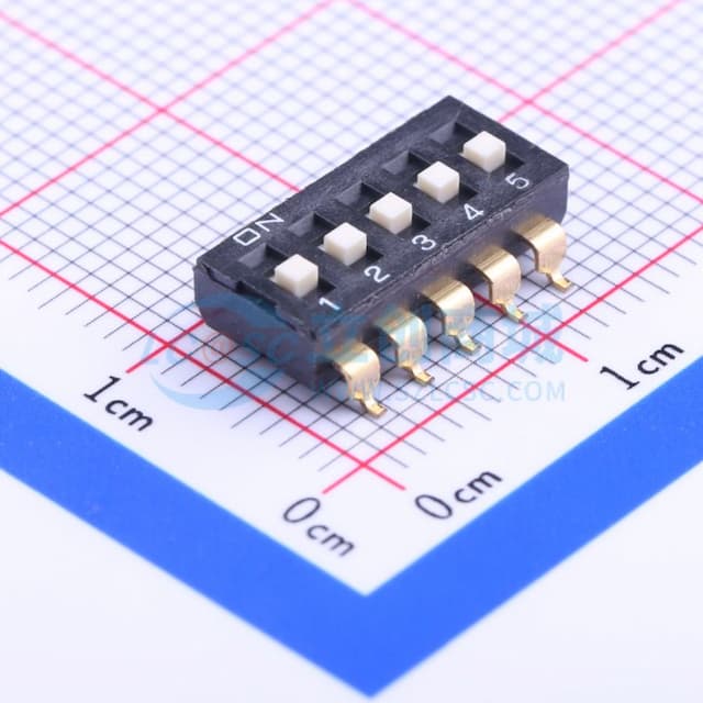 33/管 间距2.54mm 平拨,凸起式 5位拨码开关实物图