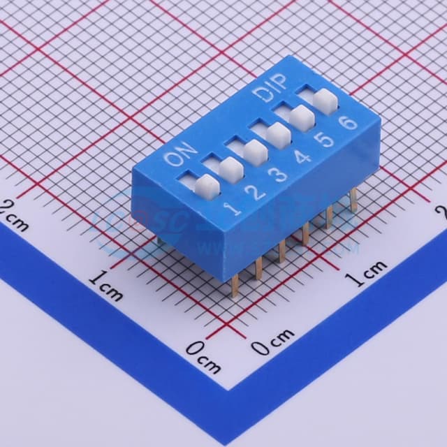 间距2.54mm 平拨,凸起式 6位拨码开关 【插件】实物图