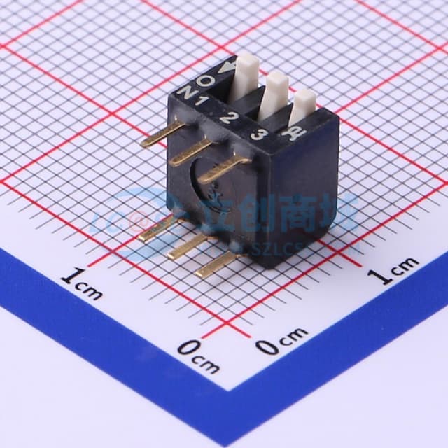 2.54mm 琴键式3位插件 【拨码】实物图