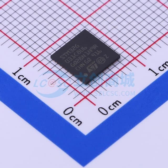 主流Arm Cortex-M0+ MCU，具有64 KB Flash存储器、8 KB RAM、64 MHz CPU、2x USART、定时器、ADC和通信接口，1.7-3.6V实物图