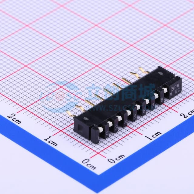 间距2.54mm 平拨,凹槽式 8位拨码开关 【插件】实物图