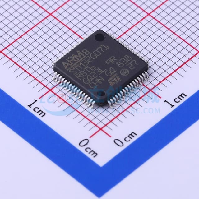 主流Arm Cortex-M0+ MCU，具有128 KB Flash存储器、36 KB RAM、64 MHz CPU、4x USART、定时器、ADC、DAC和通信接口，1.7-3.6V实物图