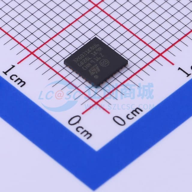 主流Arm Cortex-M0+ MCU，具有64 KB Flash存储器、8 KB RAM、64 MHz CPU、2x USART、定时器、ADC和通信接口，1.7-3.6V实物图