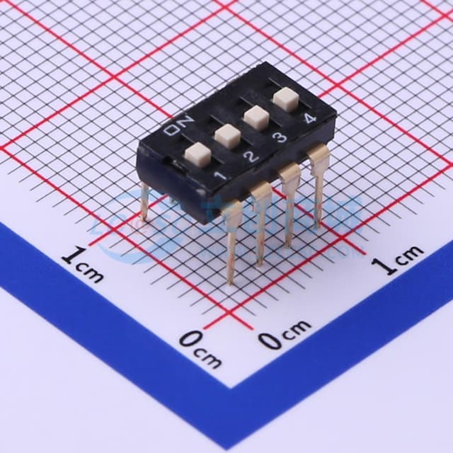 间距2.54mm 平拨,凸起式 4位拨码开关 【拨码】实物图