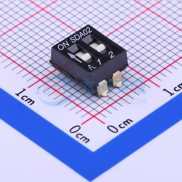 间距2.54mm 平拨,凹槽式 2位拨码开关实物图