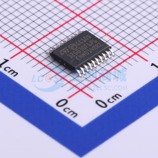 主流超值系列Arm Cortex-M0+ MCU，具有32 KB Flash存储器、8 KB RAM、64 MHz CPU、2x USART、定时器、ADC和通信接口，2-3.6V实物图