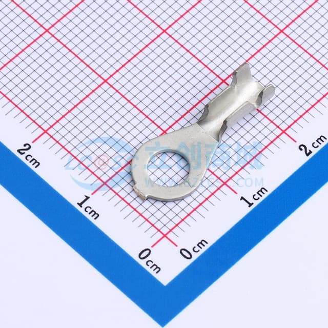 闭环形舌形端子，20 - 16 AWG，#10螺柱，5mm螺柱直径，开式筒，直型，镀锡，非绝缘实物图