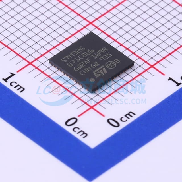 主流Arm Cortex-M0+ MCU，具有64 KB Flash存储器、36 KB RAM、64 MHz CPU、4x USART、定时器、ADC、DAC和通信接口，1.7-3.6V实物图