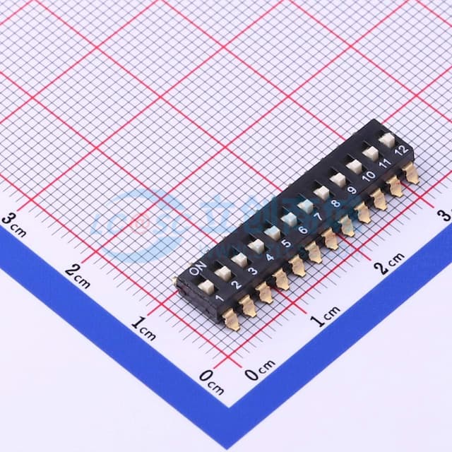 间距2.54mm 平拨,凸起式 12位拨码开关实物图