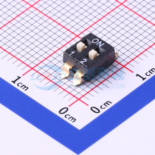 拨码开关贴片黑色02P-2PIN间距2.54mm立式贴片正拨平拨2位SMD实物图