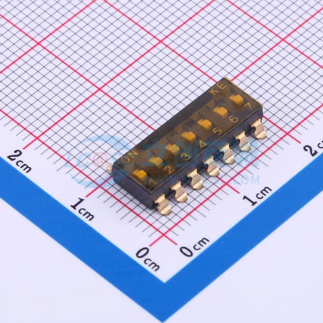 2.54mm 7位贴片平柄贴膜拨码开关实物图