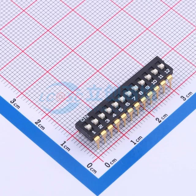 12位高拨键黑色插件2.54MM拨码开关实物图