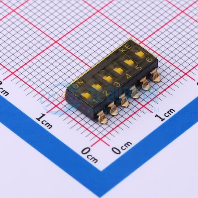 2.54mm 6位贴片平柄贴膜拨码开关卷装实物图