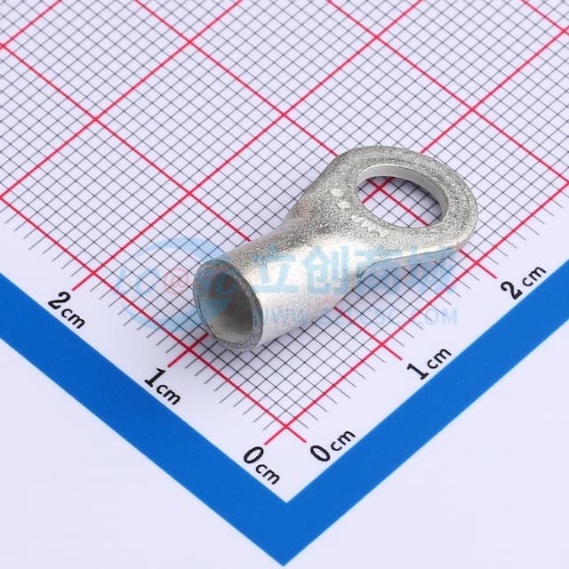 封闭环形舌形端子，8 AWG，1/4 / M6螺柱尺寸，6.73 mm螺柱直径，封闭筒形，直型，镀锡，非绝缘实物图