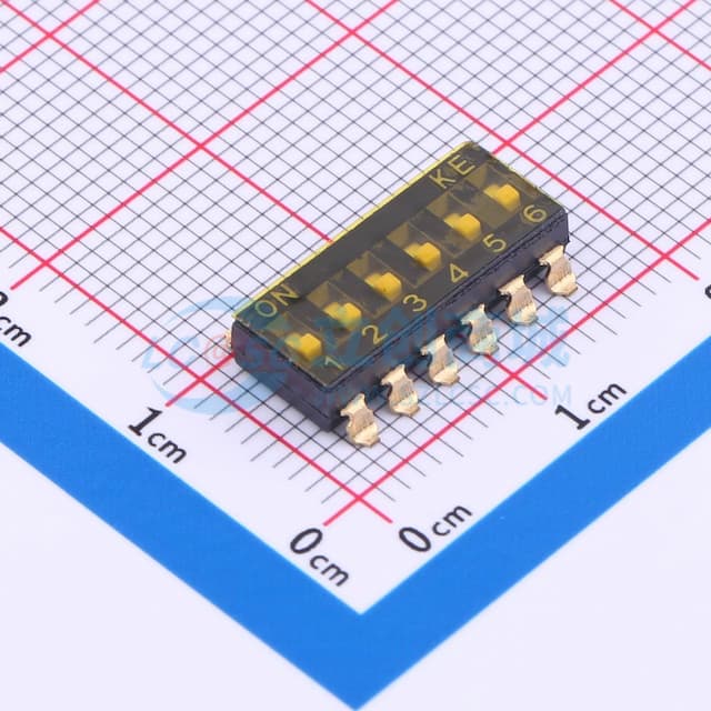 2.54mm 6位贴片平柄贴膜拨码开关实物图