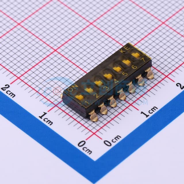 2.54mm 7位贴片平柄贴膜拨码开关卷装实物图