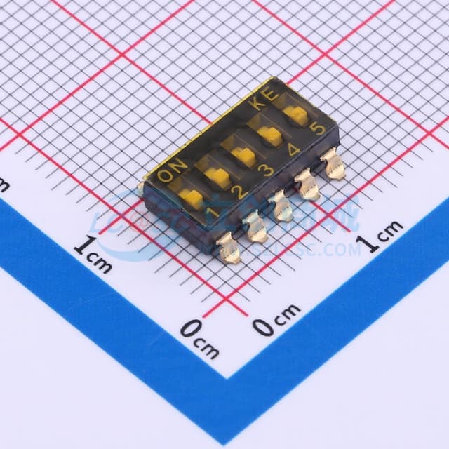 2.54mm 5位贴片平柄贴膜拨码开关实物图