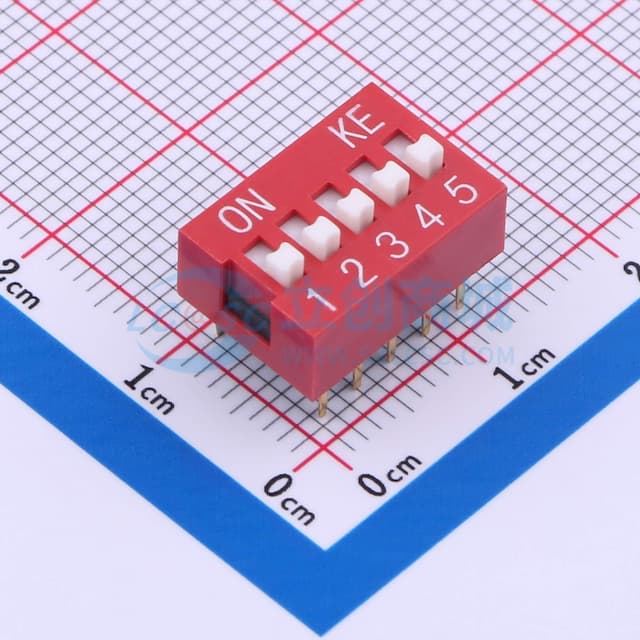 2.54mm 宽体红色5位插件拨码开关实物图