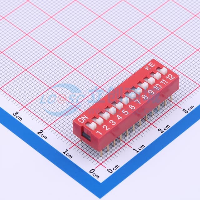 2.54mm 宽体红色12位插件拨码开关实物图