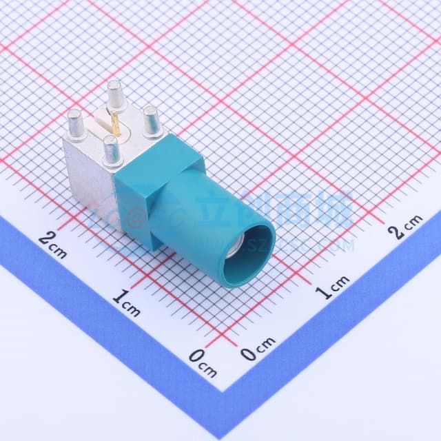 水蓝色 FAKRA连接器,公头卧式板端实物图