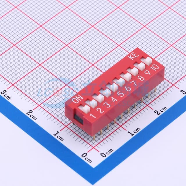 2.54mm 宽体红色10位插件拨码开关实物图