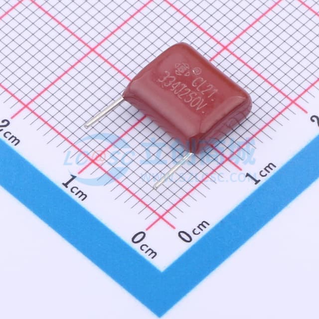 330nF ±5% 250V P=10 L=5 12/10/4.5 CL21实物图