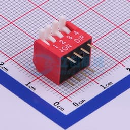 拨码开关红色04P-180度4PIN间距2.54mm立式直插侧拨琴键式4位DIP 【拨码】缩略图