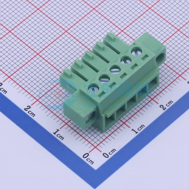 3.81mm 1x5P 排数:1 每排P数:5 螺丝固定实物图