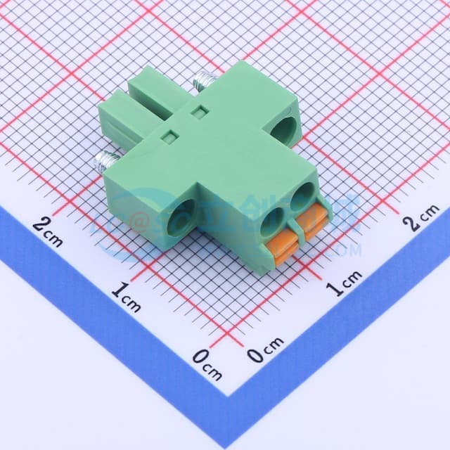 绿色 螺丝固定 1x2P 3.81mm 排数:1 每排P数:2实物图