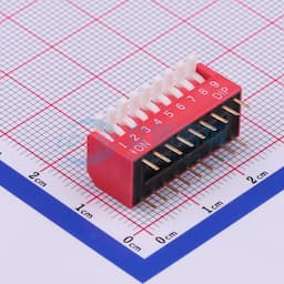 拨码开关红色09P-180度9PIN间距2.54mm立式直插侧拨琴键式9位DIP 【拨码】缩略图