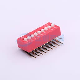 拨码开关红色09P-90度插脚4PIN间距2.54mm立式侧插侧拨9位DIP 【插件】缩略图