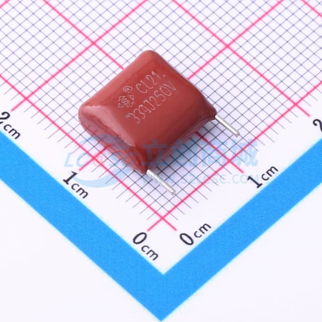330nF ±5% 250V P=10 L=3.2 12*10.5*5 CL21实物图