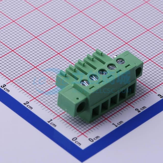 3.81mm 1x5P 排数:1 每排P数:5 螺丝固定实物图