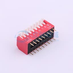 拨码开关红色09P-180度9PIN间距2.54mm立式直插侧拨琴键式9位DIP 【拨码】缩略图