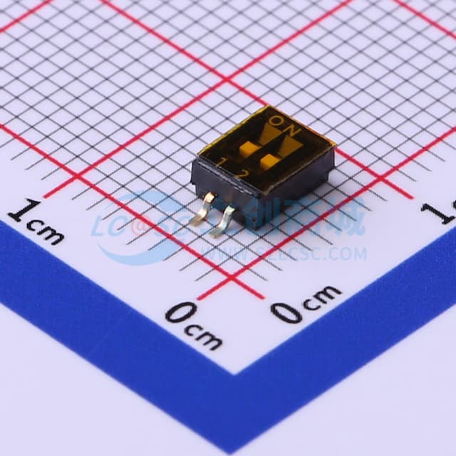 拨码开关黑色02P-2PIN间距1.27mm贴片正拨平拨2位SMD实物图