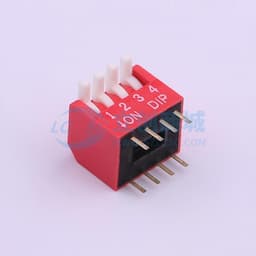 拨码开关红色04P-180度4PIN间距2.54mm立式直插侧拨琴键式4位DIP 【拨码】缩略图