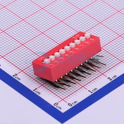 拨码开关红色09P-90度插脚4PIN间距2.54mm立式侧插侧拨9位DIP 【插件】缩略图
