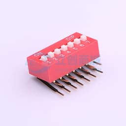 拨码开关红色07P-90度插脚4PIN间距2.54mm立式侧插侧拨7位DIP 【拨码】缩略图