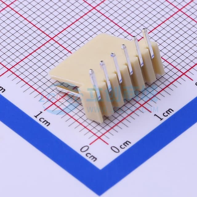 米黄色 1x6P 间距:2.54mm 弯插 系列:KK 254(MX2510)【插件】实物图
