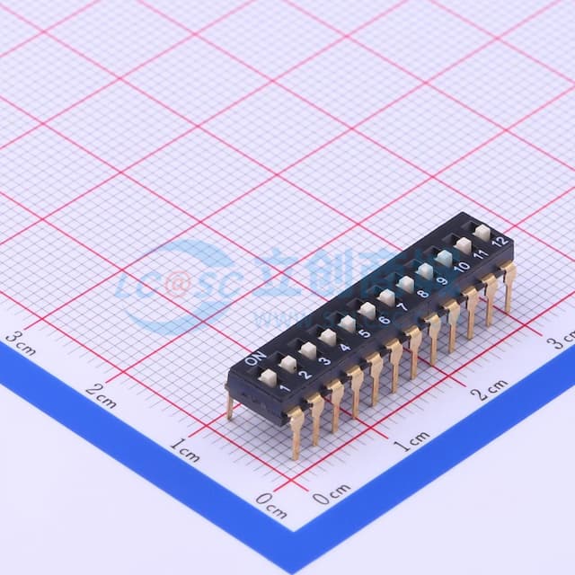 间距2.54mm 平拨,凸起式 12位拨码开关 【插件】实物图