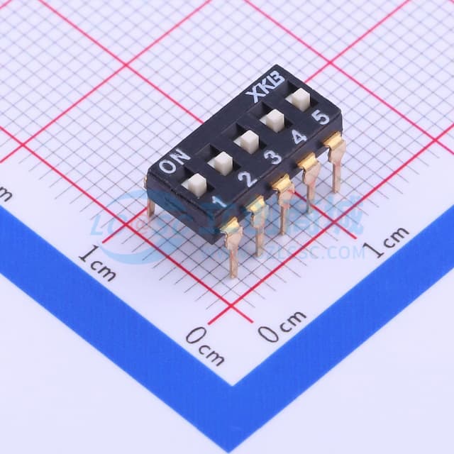 间距2.54mm 平拨,凸起式 5位拨码开关 【拨码】实物图