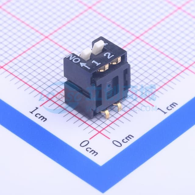 2位 2.54mm 琴键式拨码开关 侧拨实物图