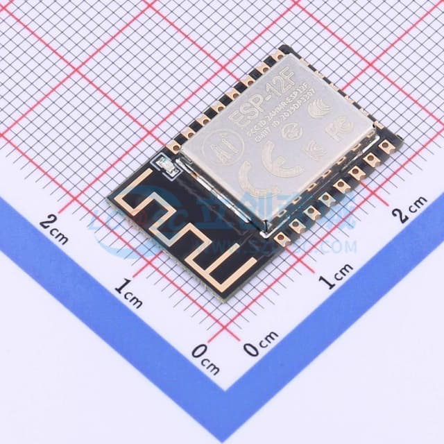 屏蔽罩上的丝印是：ESP8266MOD，ESP8266EX串口WIFI 完整的802.11b/g/nWi-FiSoC模块实物图