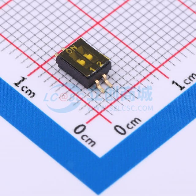 间距1.27mm 平拨,凹槽式 2位拨码开关实物图