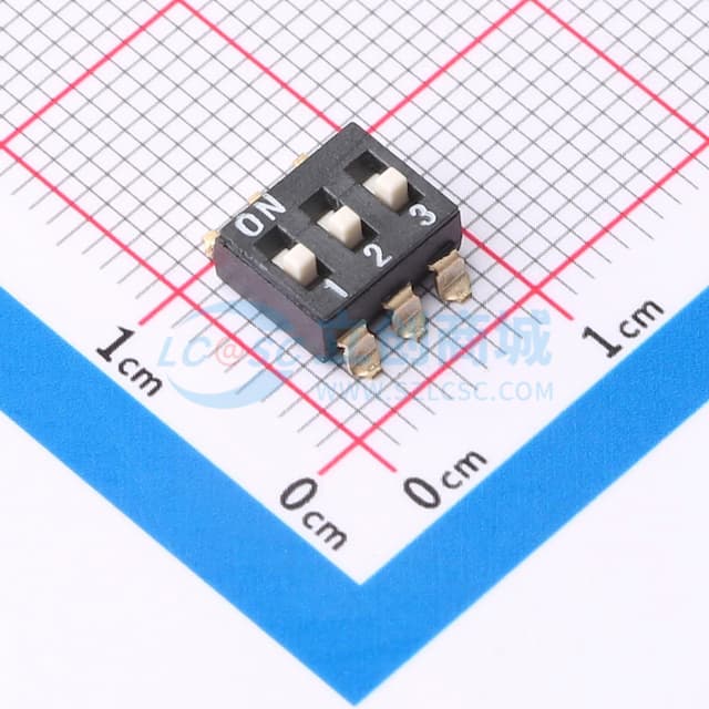 2.54mm间距 3位 贴片高柄 DSIC黑色 拨码开关实物图
