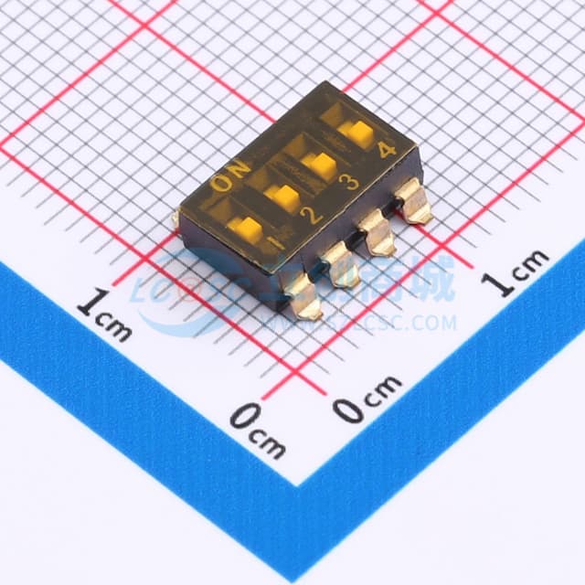 2.54mm间距 4位 贴片低柄 DSIC黑色 拨码开关实物图