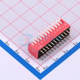 2.54mm间距 12位 琴键式 直插侧拨 红色 拨码开关缩略图
